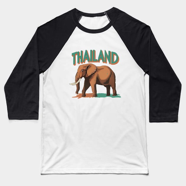 Thailand Elephant Travel Graphic Baseball T-Shirt by Retro Travel Design